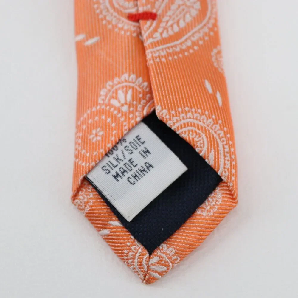 Izod Silk Neck Tie Men 58 in Silk Orange Peach Cream Paisley Floral Necktie Wide